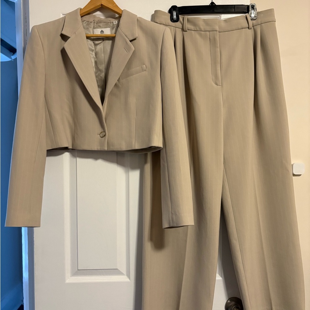 Aritzia Babaton cream/white pinstripe suit, 10/12